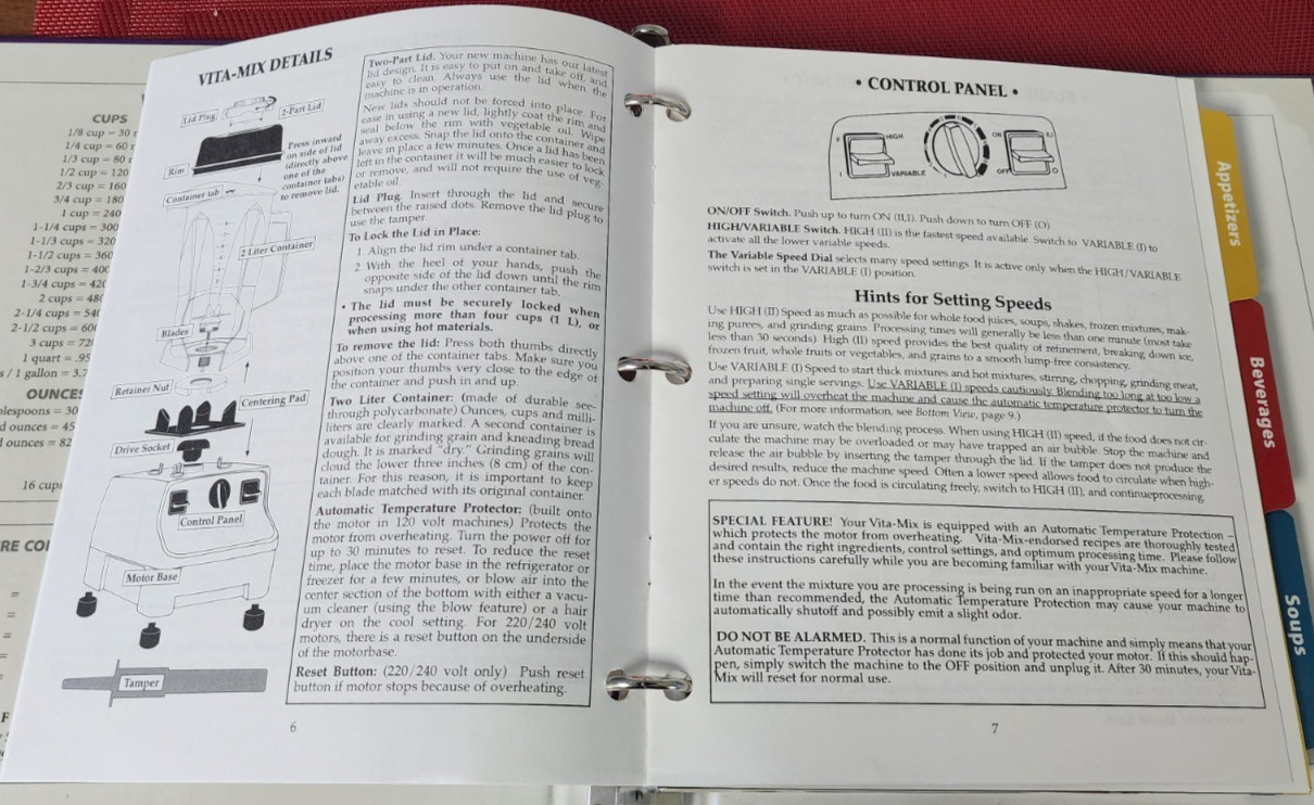 Vita-Mix XTN-208A 3-Ring Cookbook + Owner&rsquo;s Manual Whole Foods Recipes 3 Ring HB