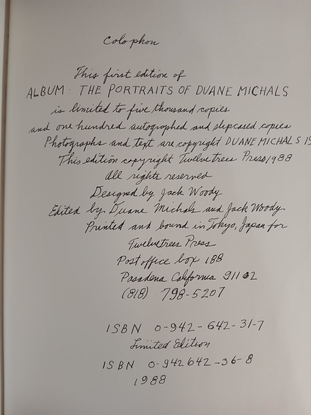 The Portraits of Duane Michals Album 1958-1988 HC DJ Limited First Edition VGC