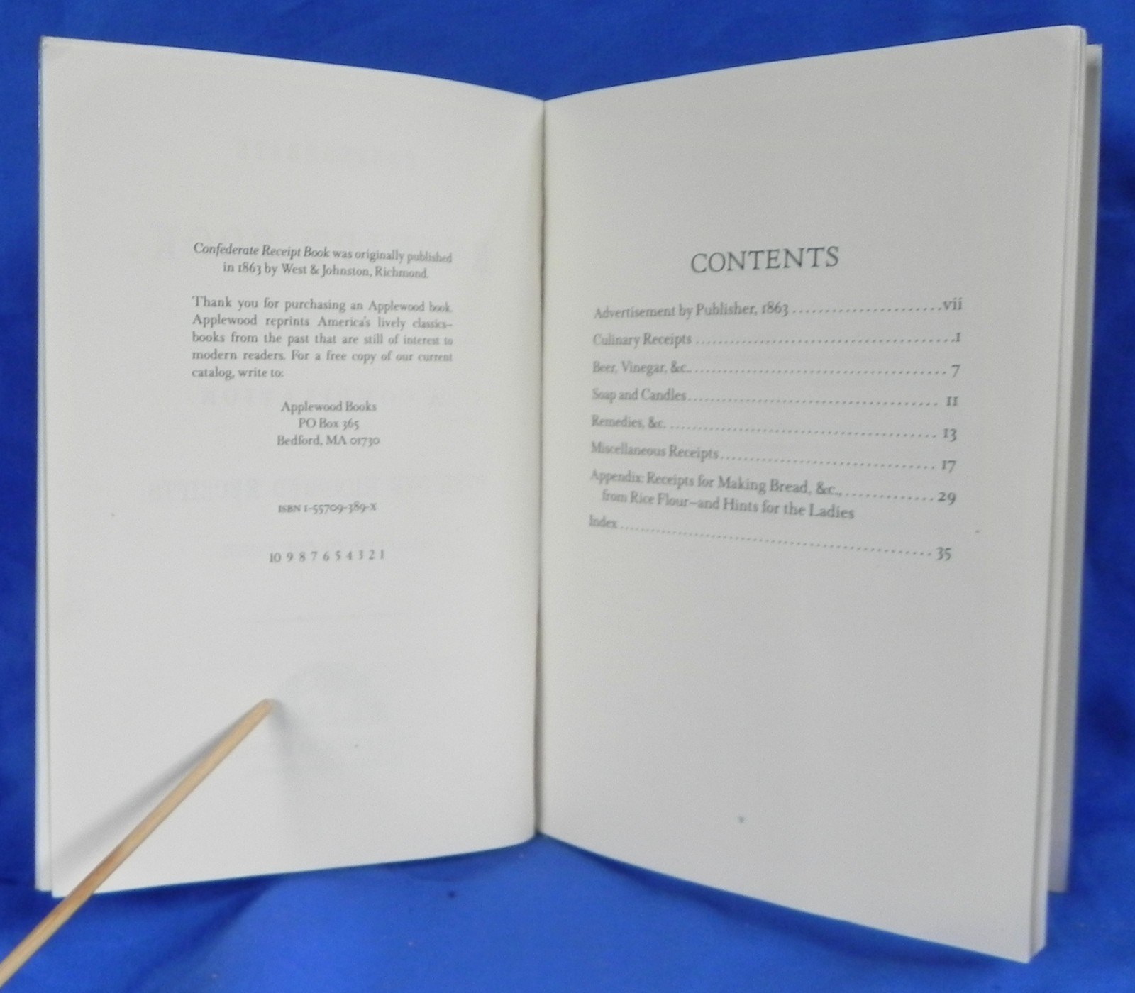 « Confederate Receipt Book » Softcover Booklet, Reprint of 1863 Original, 36 Pages