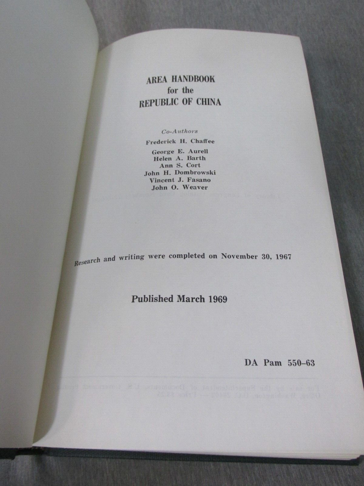 AREA HANDBOOK FOR REPUBLIC OF CHINA 1969 DA PAM 550-63 Hardback