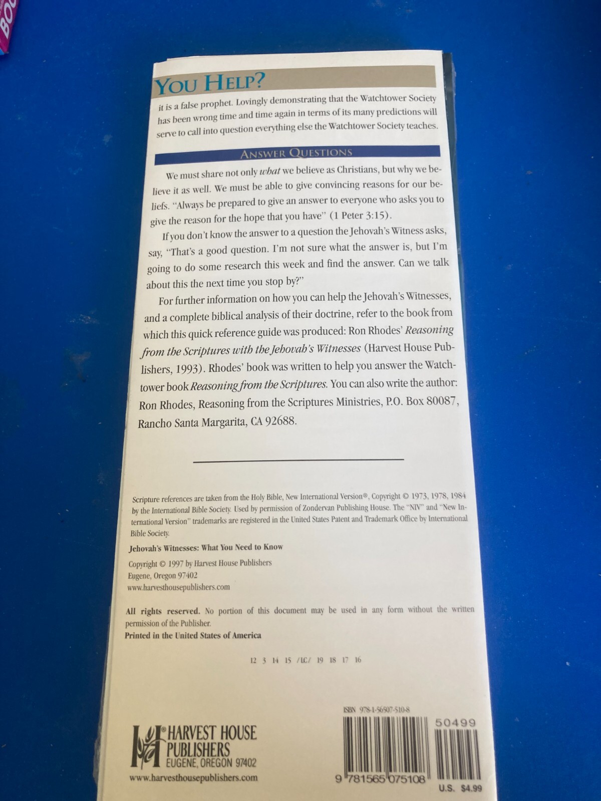 JEHOVAH&rsquo;S WITNESSES; WHAT YOU NEED TO KNOW QUICK REFERENCE GUIDE BOOKLET