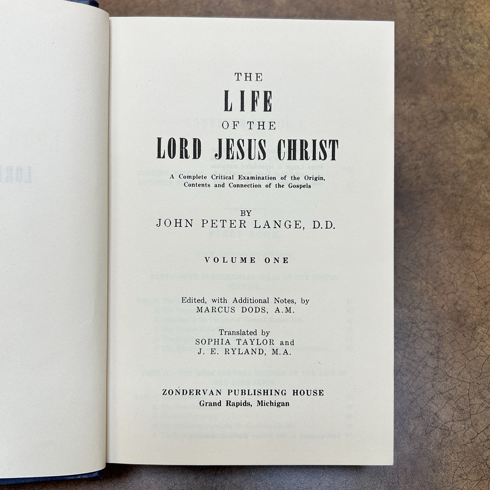 Life of the Lord Jesus Christ 4 Vol Set 1958 Zondervan John Peter Lange Theology