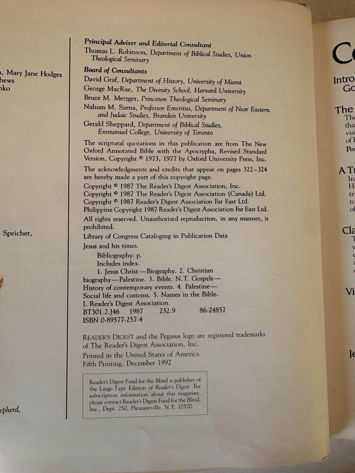 Jesus and His Times by Reader&rsquo;s Digest Editors 1992 Hardcover 336 Pages