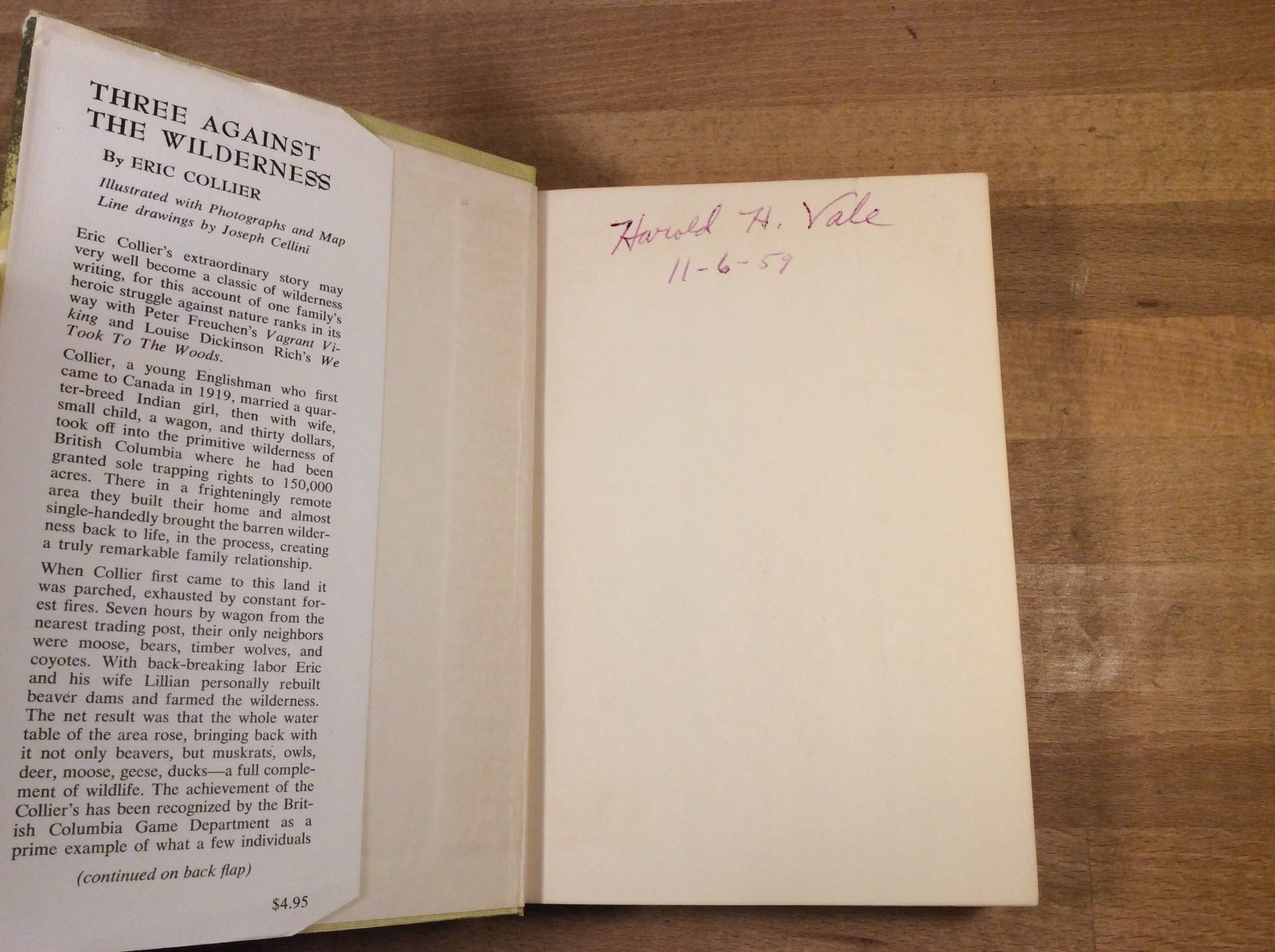 Three Against The Wilderness, Collier, 1959 Hardcover 1st Edition/1st Printing