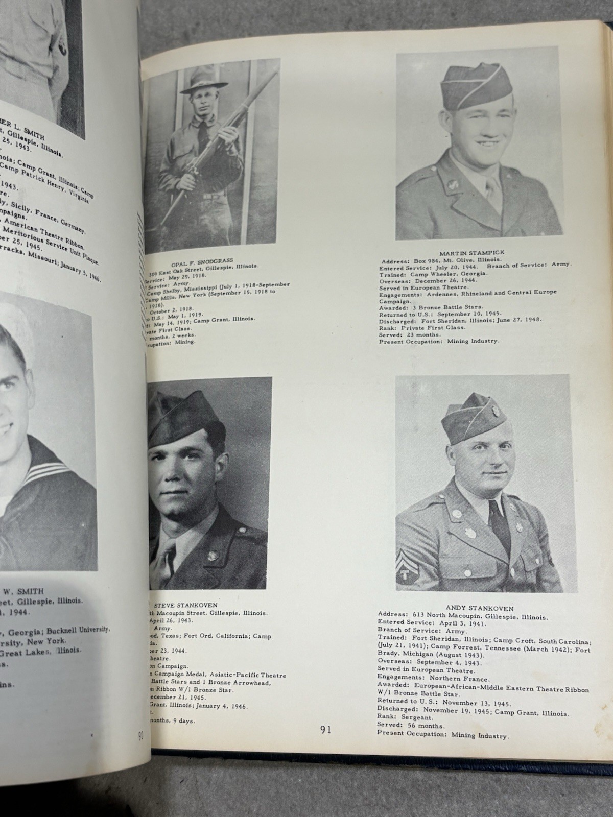 Service Record World War I & II Gillespie Illinois