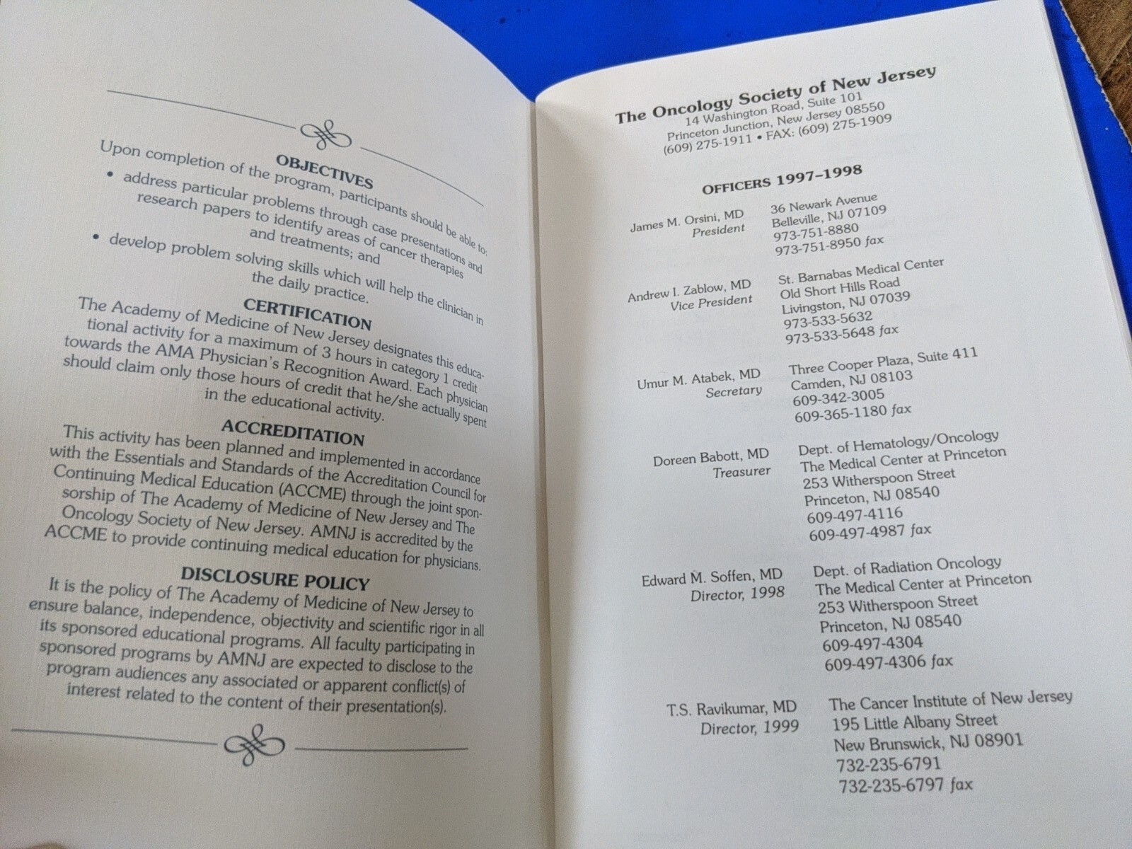 1998 Clinical Cancer Research In New Jersey Booklet 53 Pages