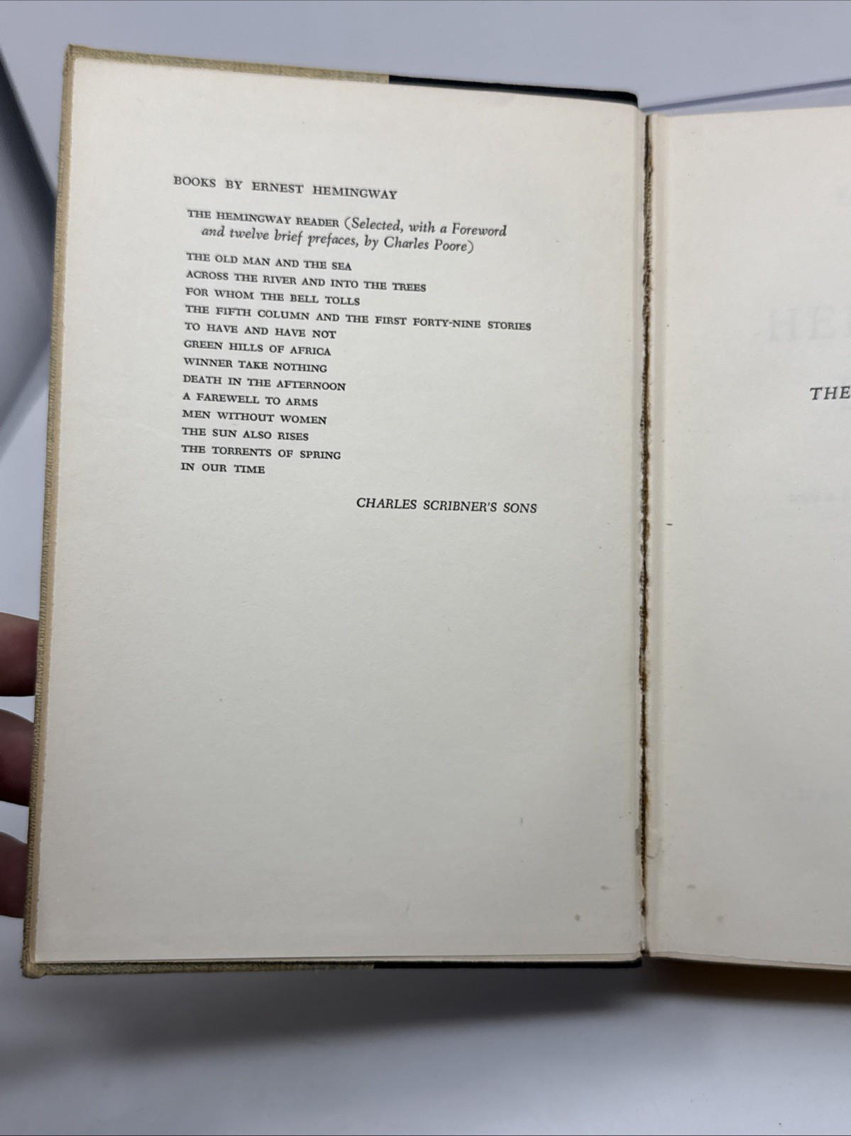 The Hemingway Reader by Charles Poore 1953 Charles Scribner&rsquo;s Sons HC no DJ