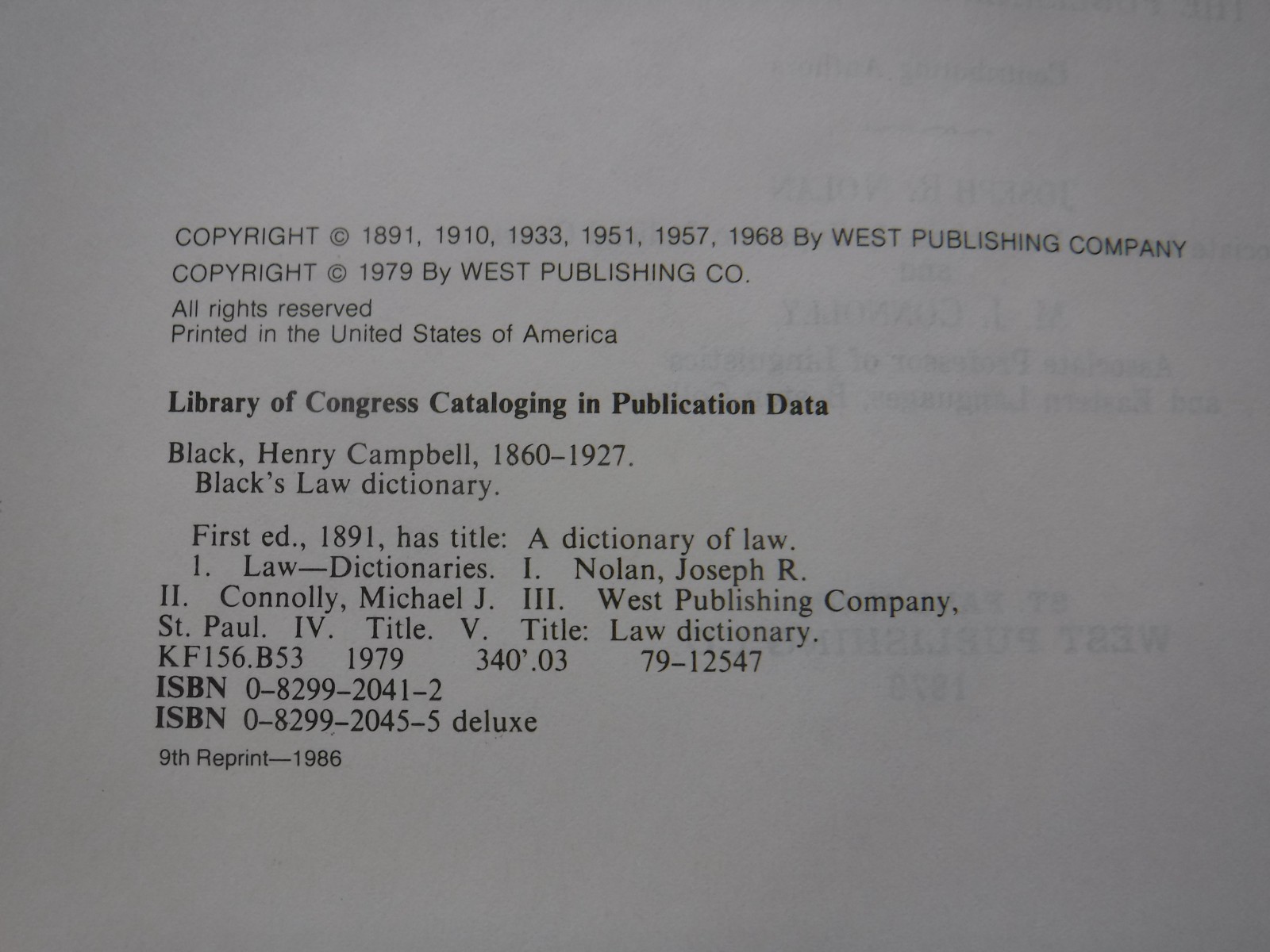 Black&rsquo;s Law Dictionary Fifth Edition with Pronunciations 1979 Hardcover West Pub