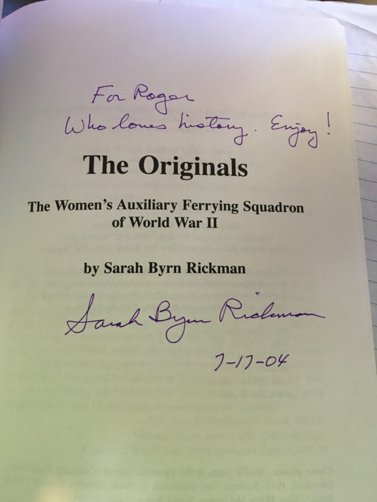 THE ORIGINALS Women&rsquo;s Auxiliary Ferrying Squadron WWII Sarah Rickman pb SIGNED!