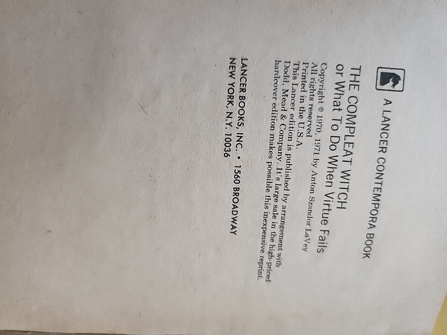 Lot of 2 The Satanic Bible 1st 5th Printing 1971 69 & Compleat Witch Anton LaVey