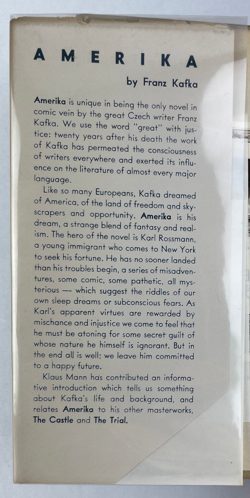 Amerika, Franz Kafka, 1946, Czech Literature, New Directions Edition, HCDJ
