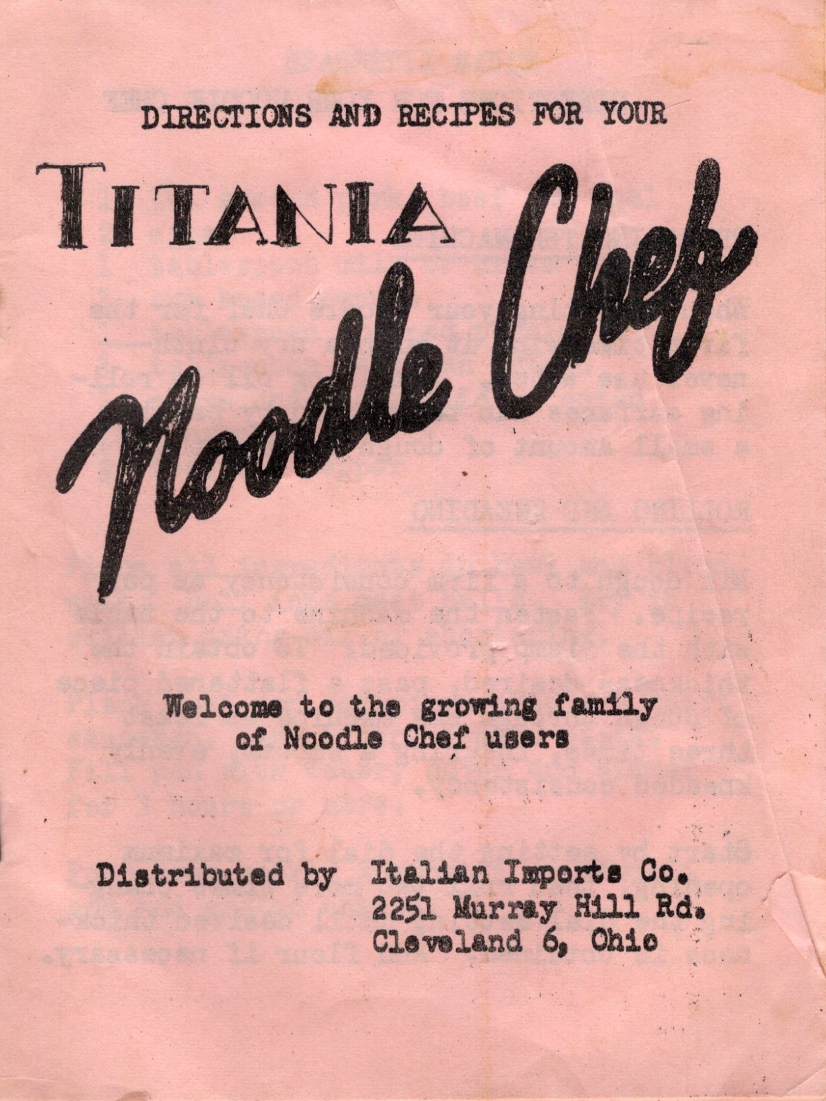 Vintage Titania Noodle Chef Directions and Recipes 4 pages