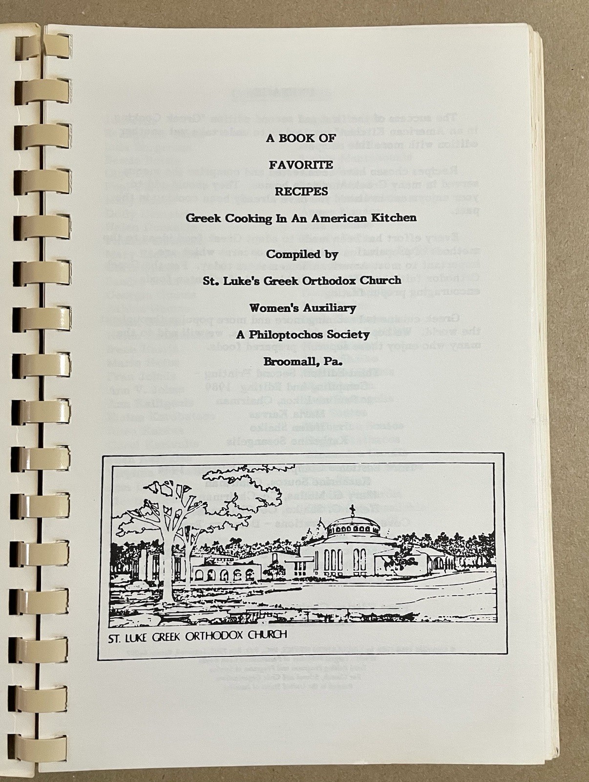 Greek Cooking Cookbook, St. Luke&rsquo;s Greek Orthodox Church, Broomall, PA, 1989 VG+