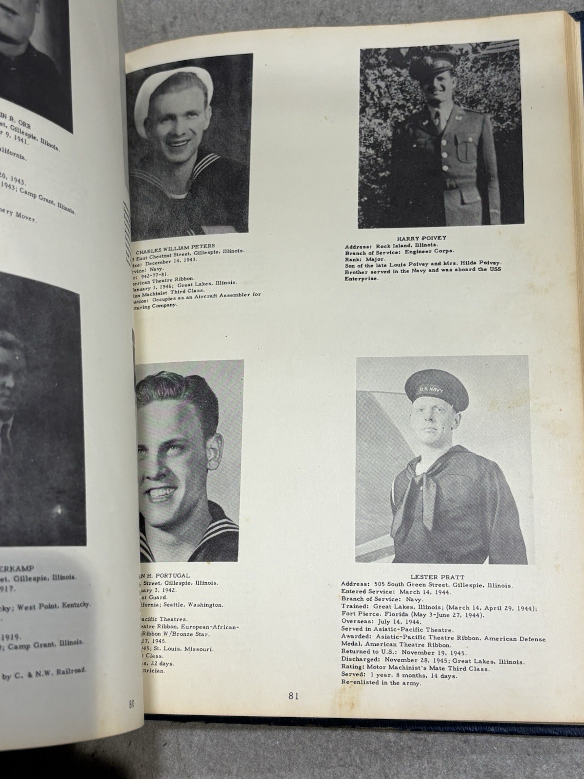Service Record World War I & II Gillespie Illinois