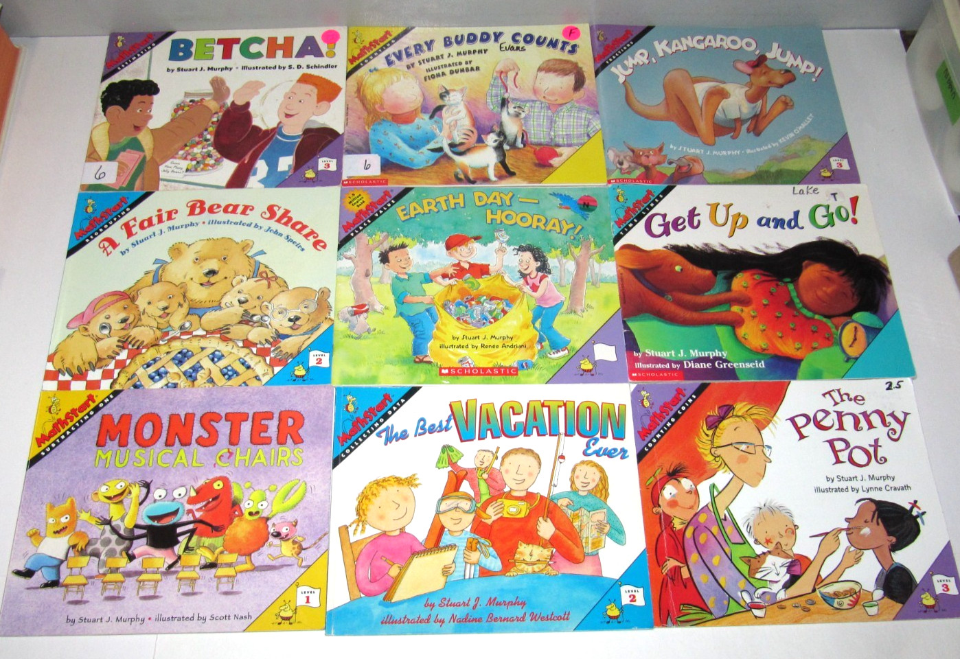 Lot of 9 MathStart books Level 1 2 3 TPB Math Start – Stuart J. Murphy