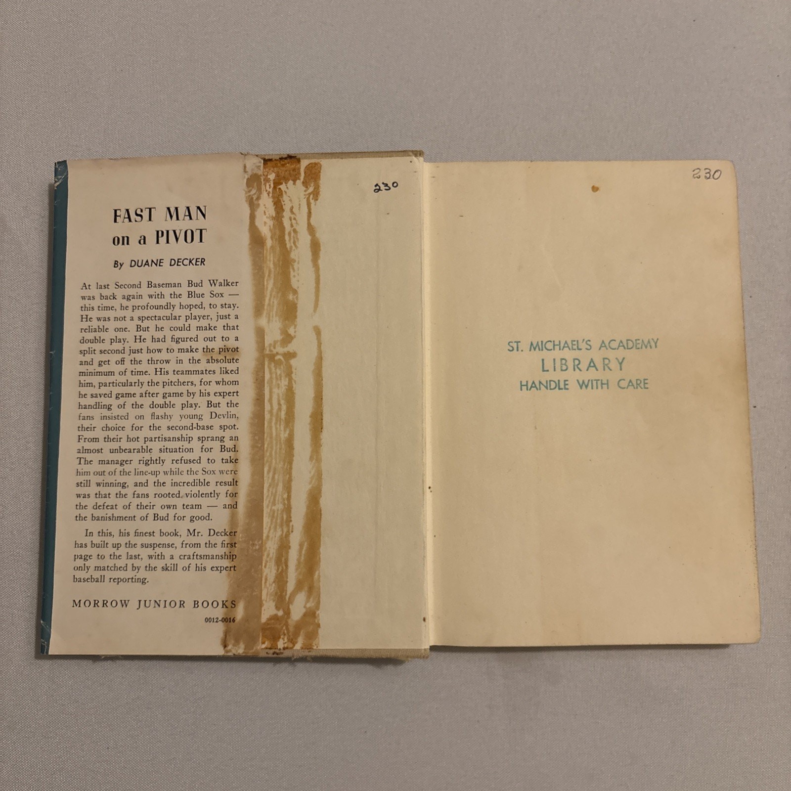 « Fast Man On A Pivot » By Duane Decker Published By William Morrow (HC 1968) RARE