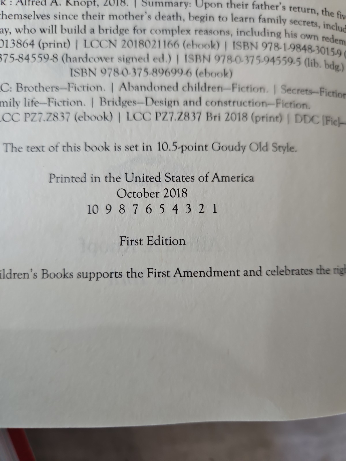 SIGNED « Bridge of Clay » By Markus Zusak 2018 First Edition