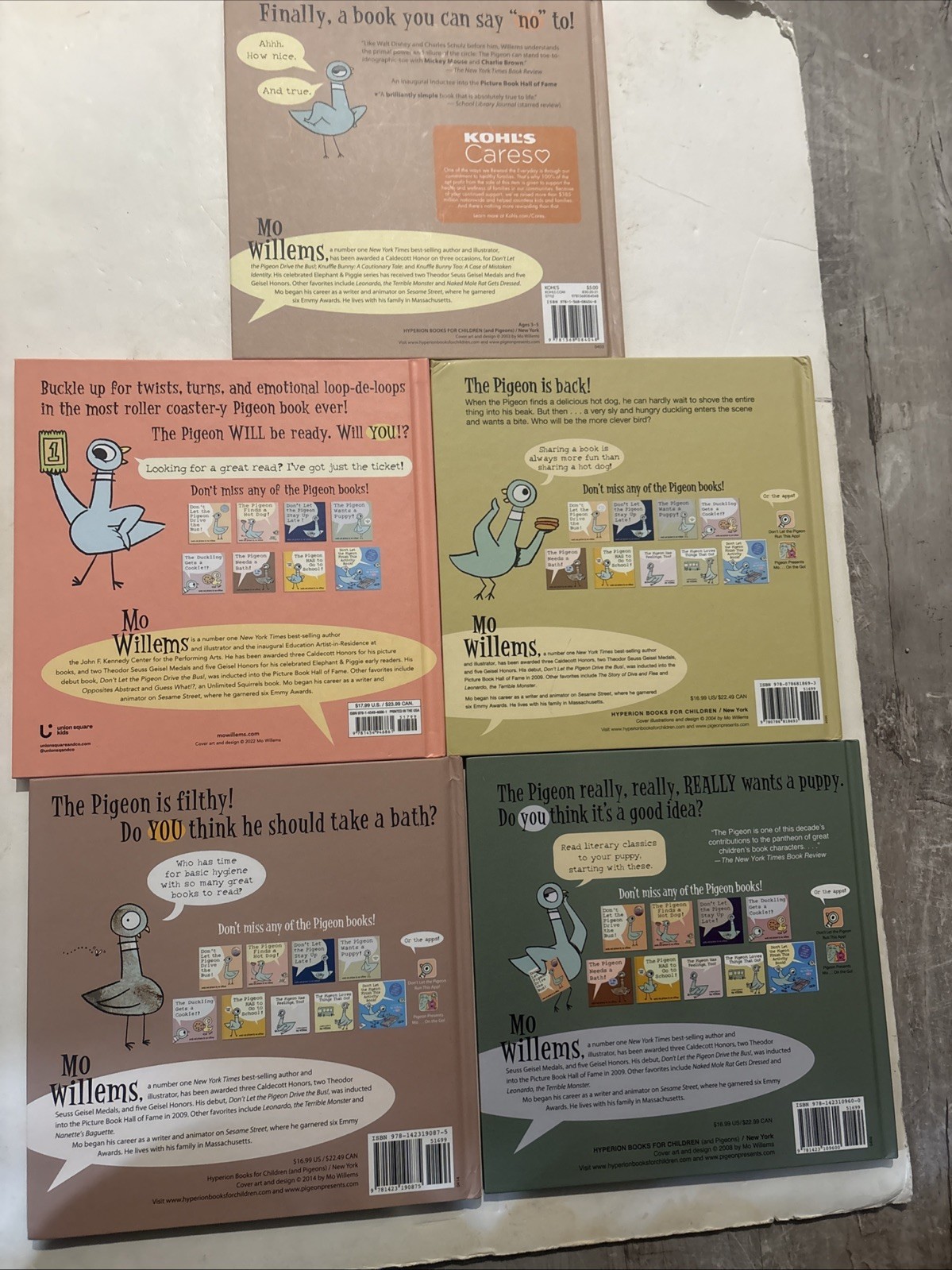 Don&rsquo;t Let the Pigeon-Bath Puppy, Hot Dog, Coaster HC Book Lot of 5 by Mo Willems