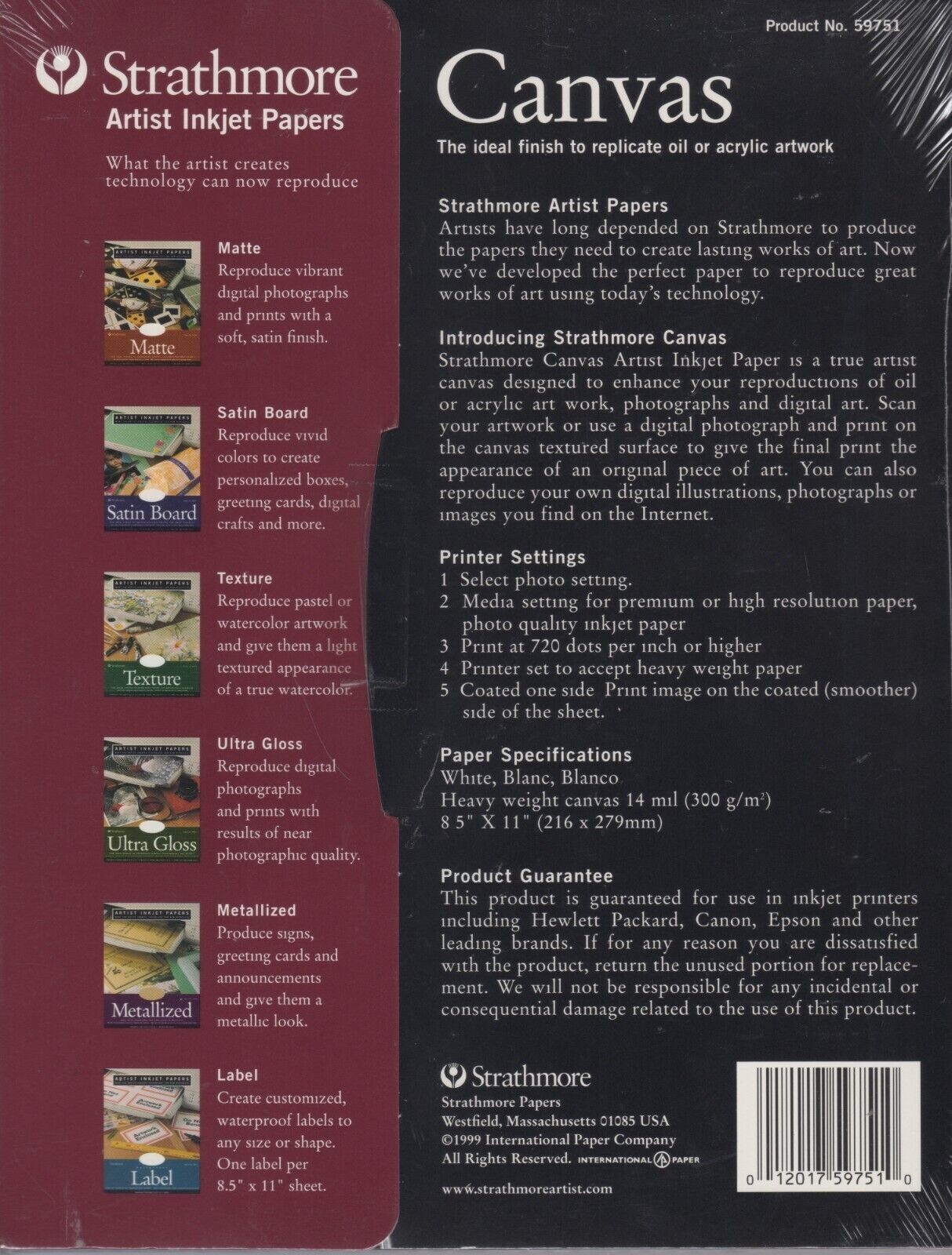 Strathmore Canvas Artist Inkjet Paper Ten Sheets 8.5&Prime; X 11&Prime; BRAND NEW SEALED