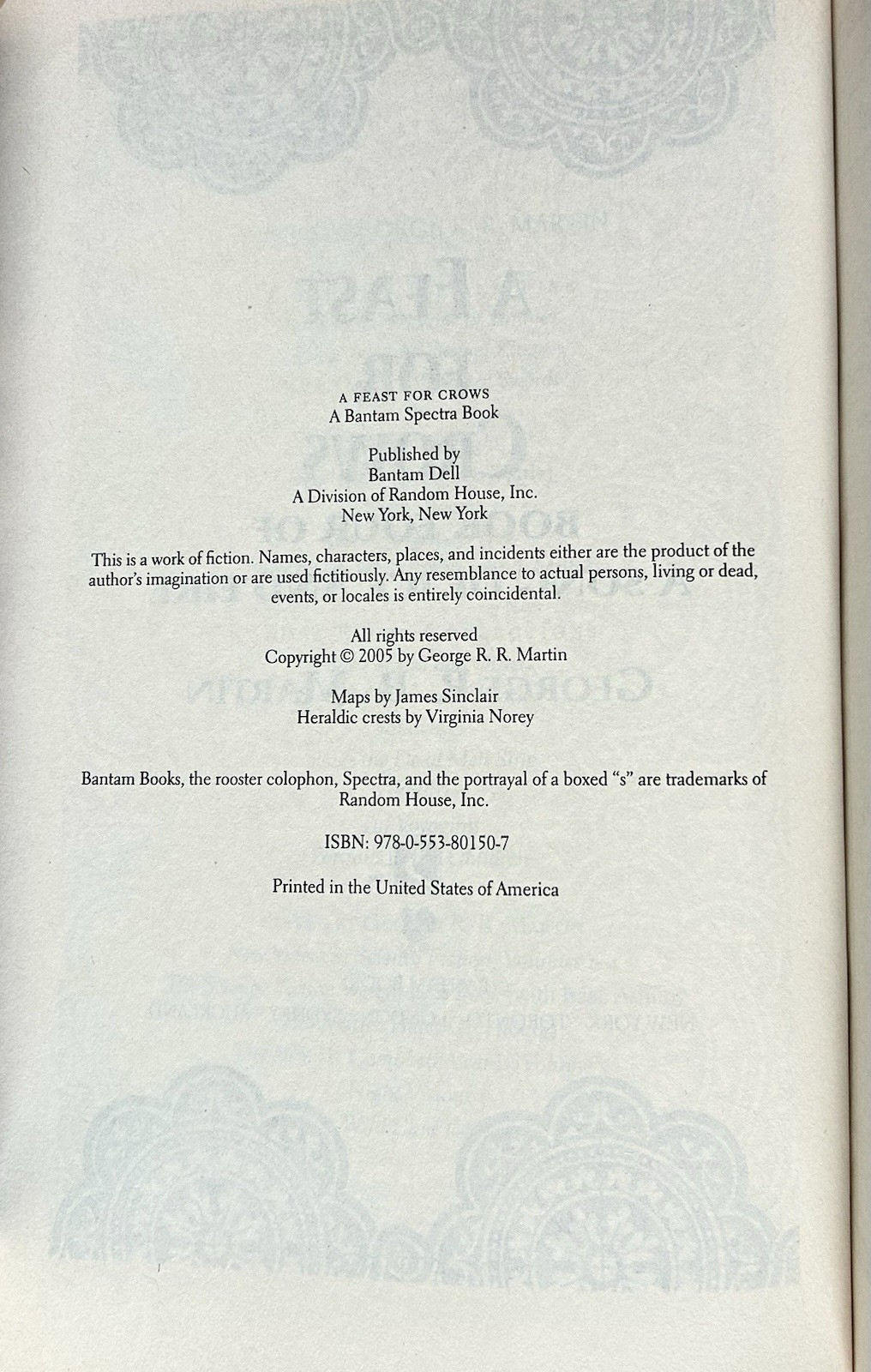 A Feast for Crows George R R Martin Book Club Edition BCE Game Of Thrones 2005