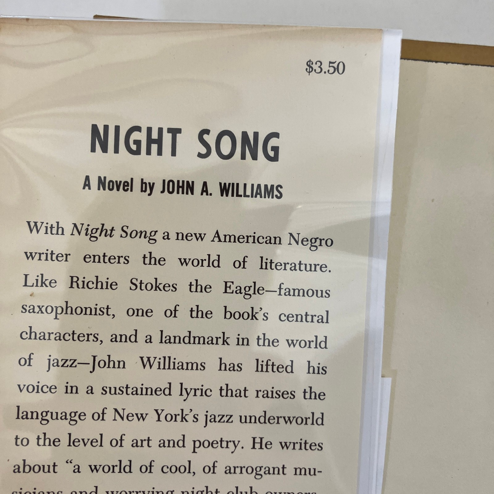 Night Song A Novel by John Williams First Edition 1st Printing 1961 HCDJ Jazz