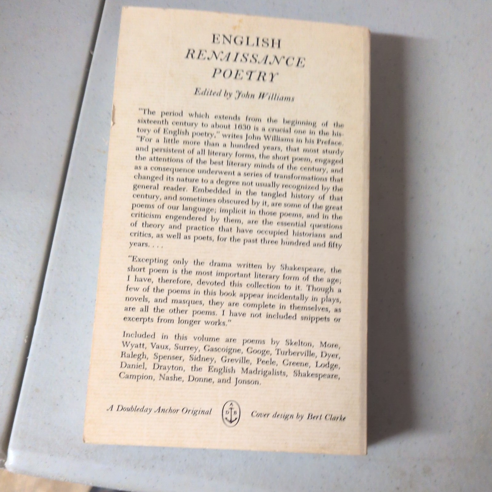English Renaissance Poetry; John Williams Vintage Anchor Books Paperback