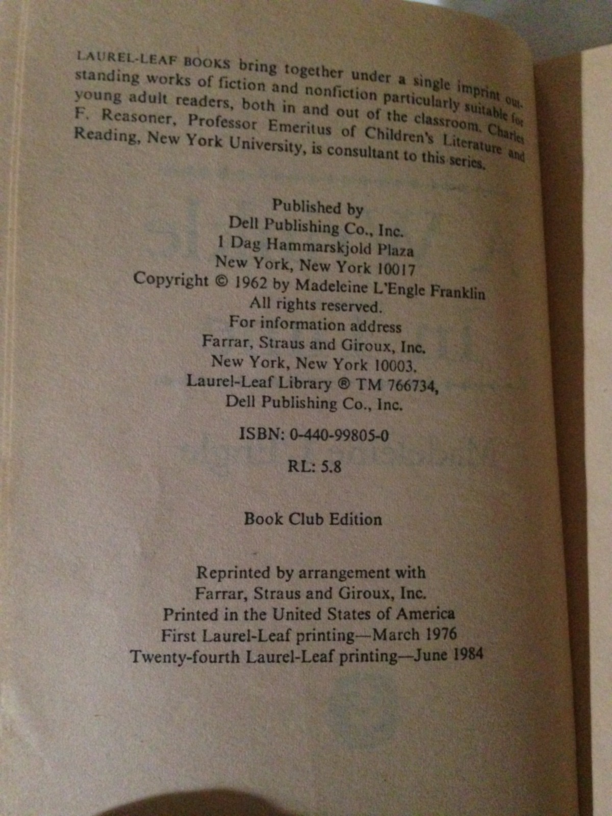 A Wrinkle in Time Madeleine L&rsquo;Engle Laurel Leaf PB Book 1976 *3 Copies*