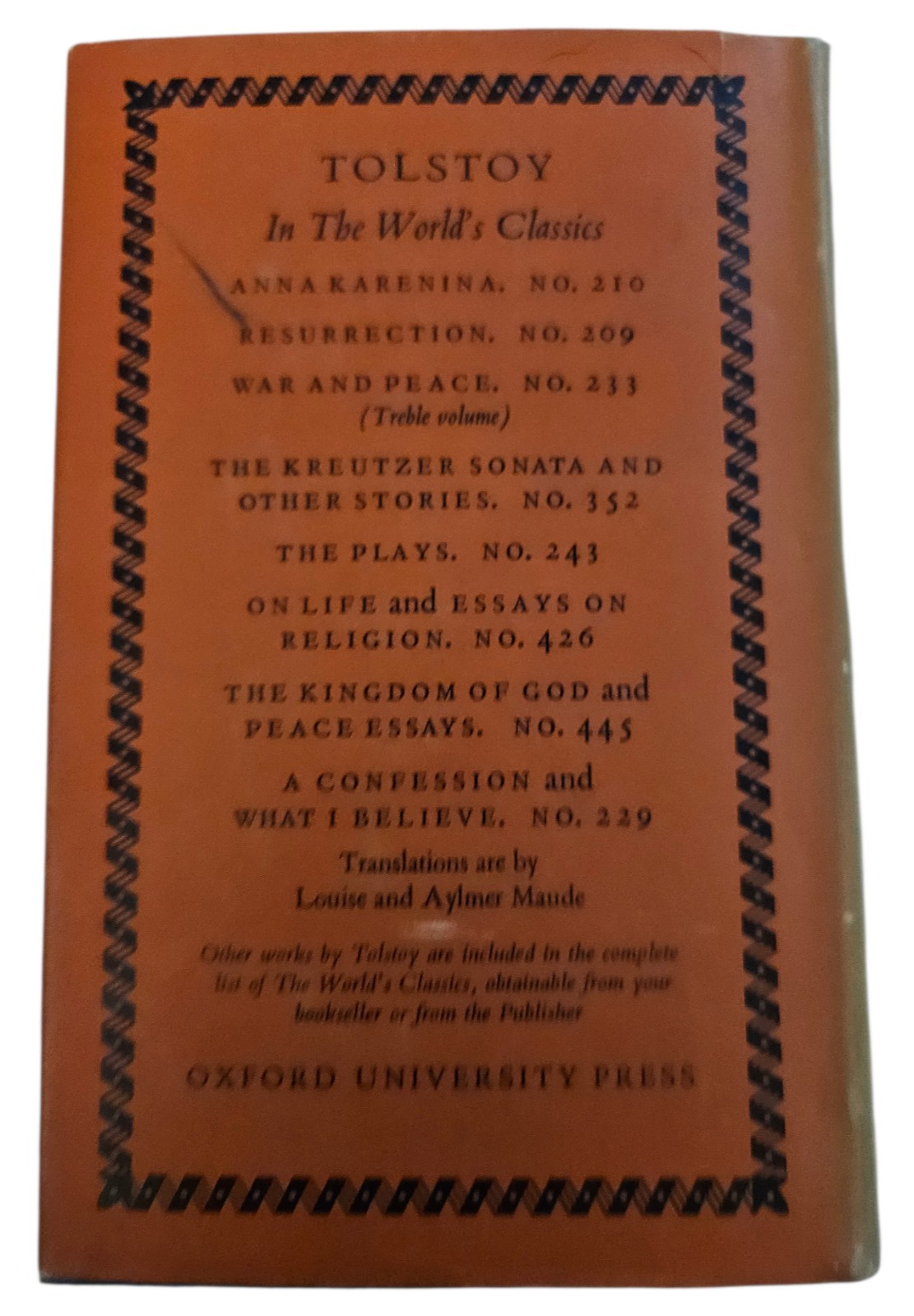 Vintage The Life of Leo Tolstoy Aylmer Maude 383 World&rsquo;s Classics Oxford HC 1953