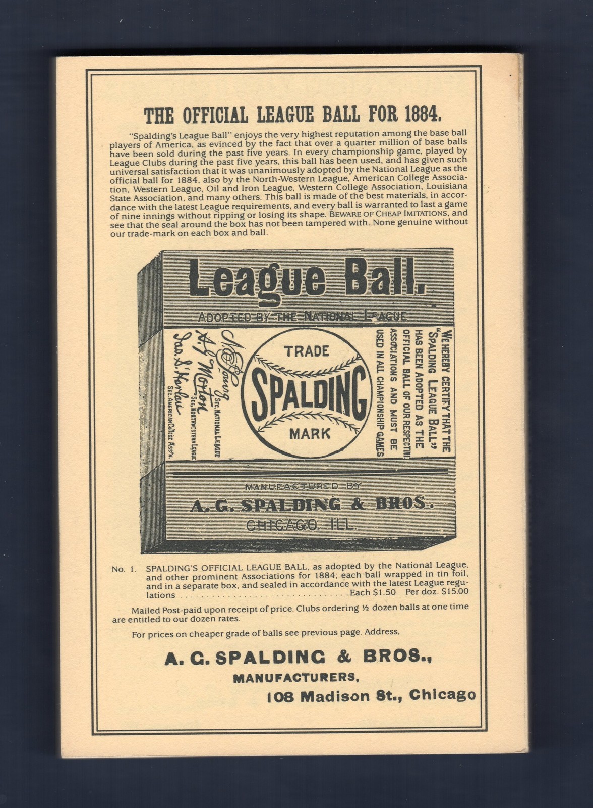 1884 SPALDING&rsquo;S BASEBALL GUIDE | 1987 Horton P.C. ~ 144 pages ~ Scarce REPRINT!