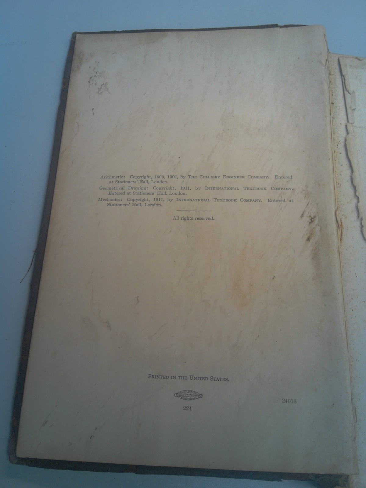1900&rsquo;s Arthmetic, Geometrical Drawing, And Mechanism Text Book
