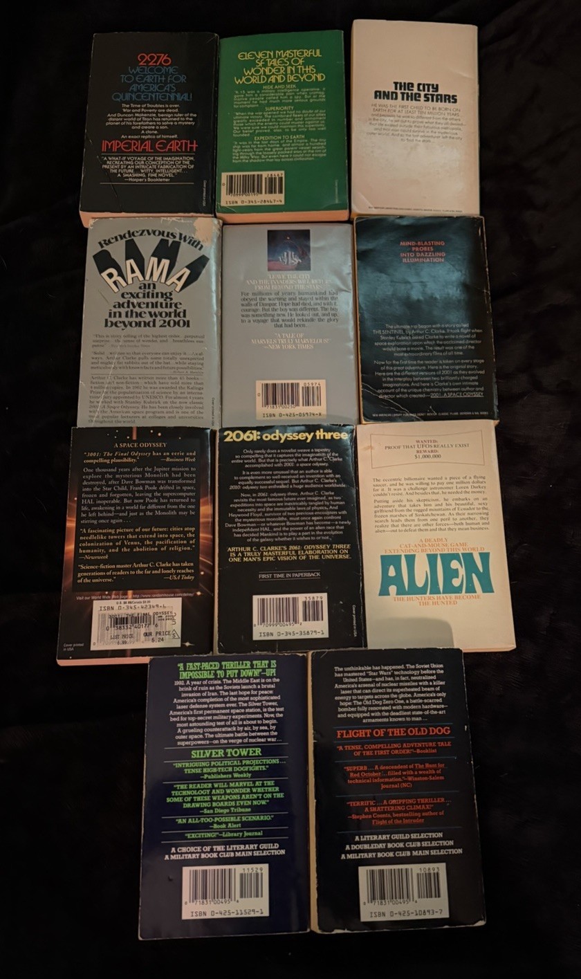 Lot Of 11 Sci-fi Novels/Books! 8 Arthur C. Clarke + 2 Dale Brown Paperbacks