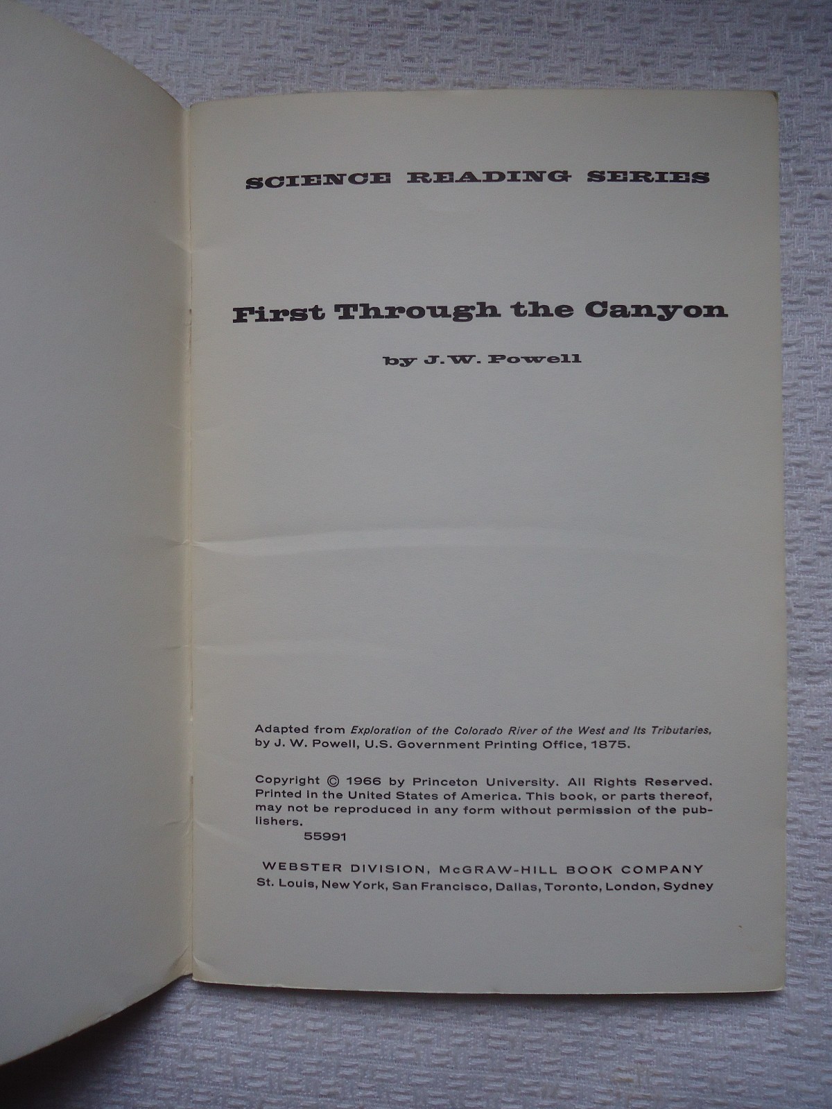 FIRST THROUGH THE CANYON BY J W POWELL SCIENCE READING SERIES 1966 BOOKLET