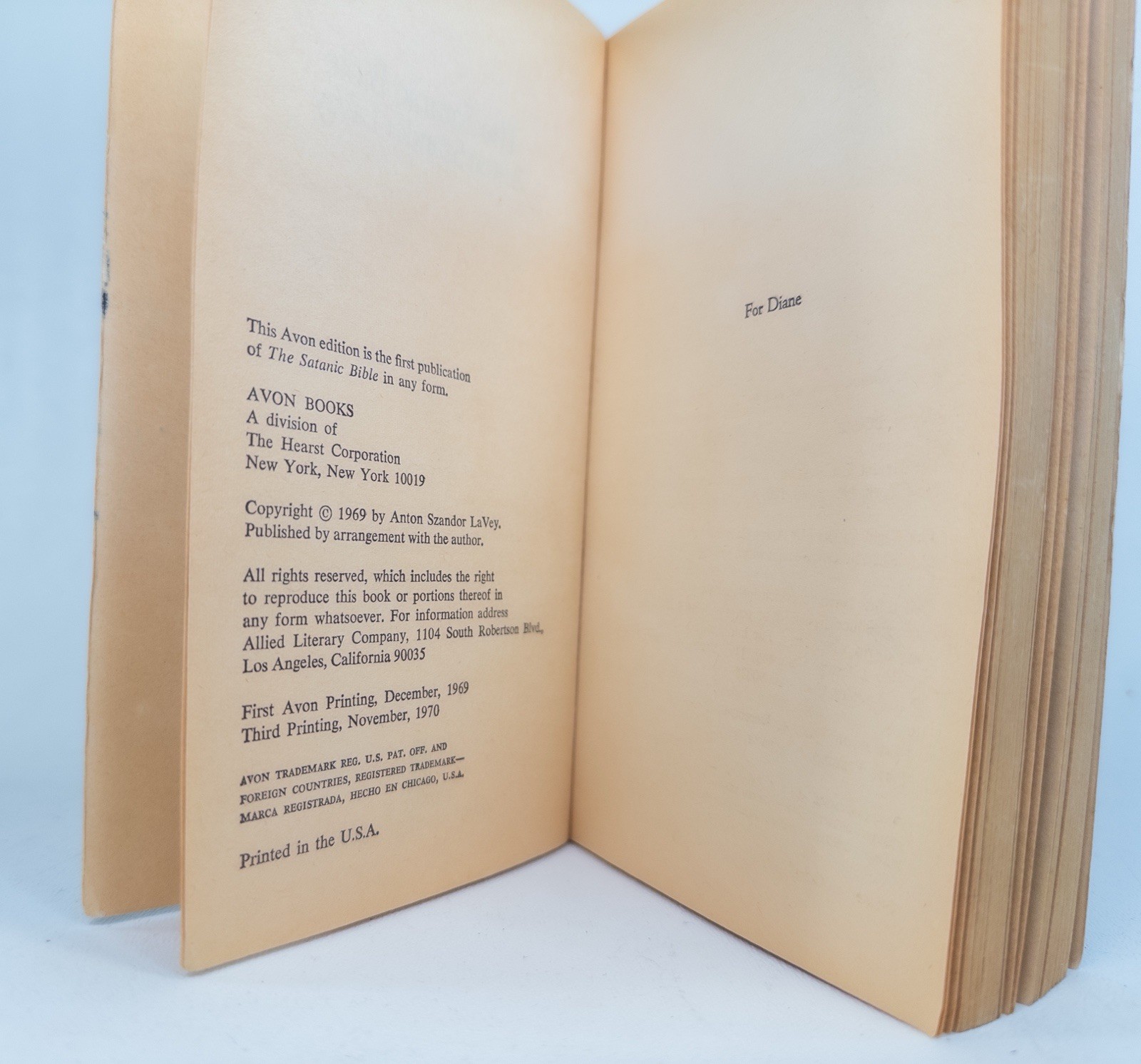 The Satanic Bible Anton LaVey Avon Paperback 1st Ed 3rd Printing 1970 OOAK