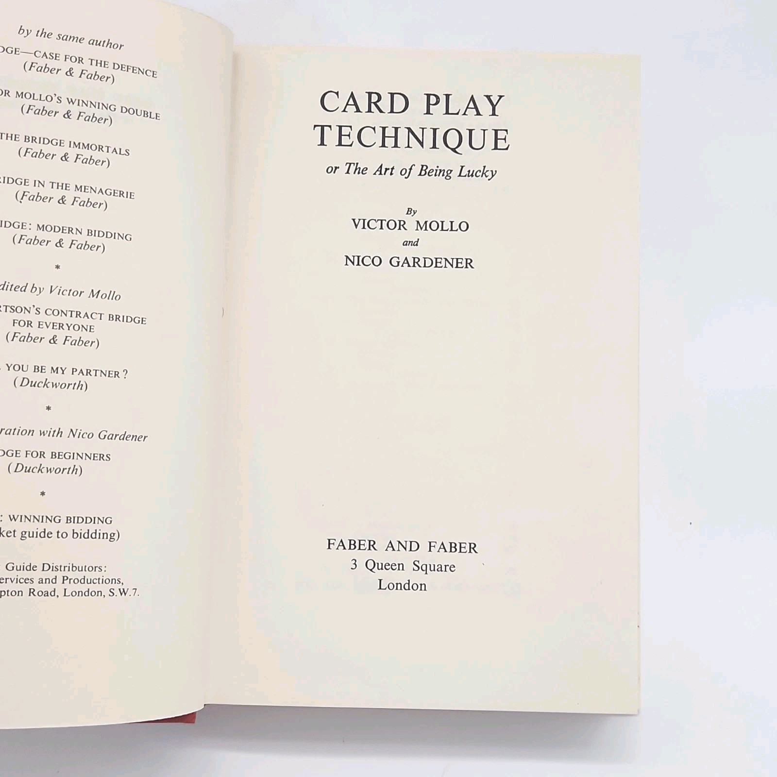 Card Play Technique by Victor Mollo & Nico Gardener Bridge Game Book Hardcover