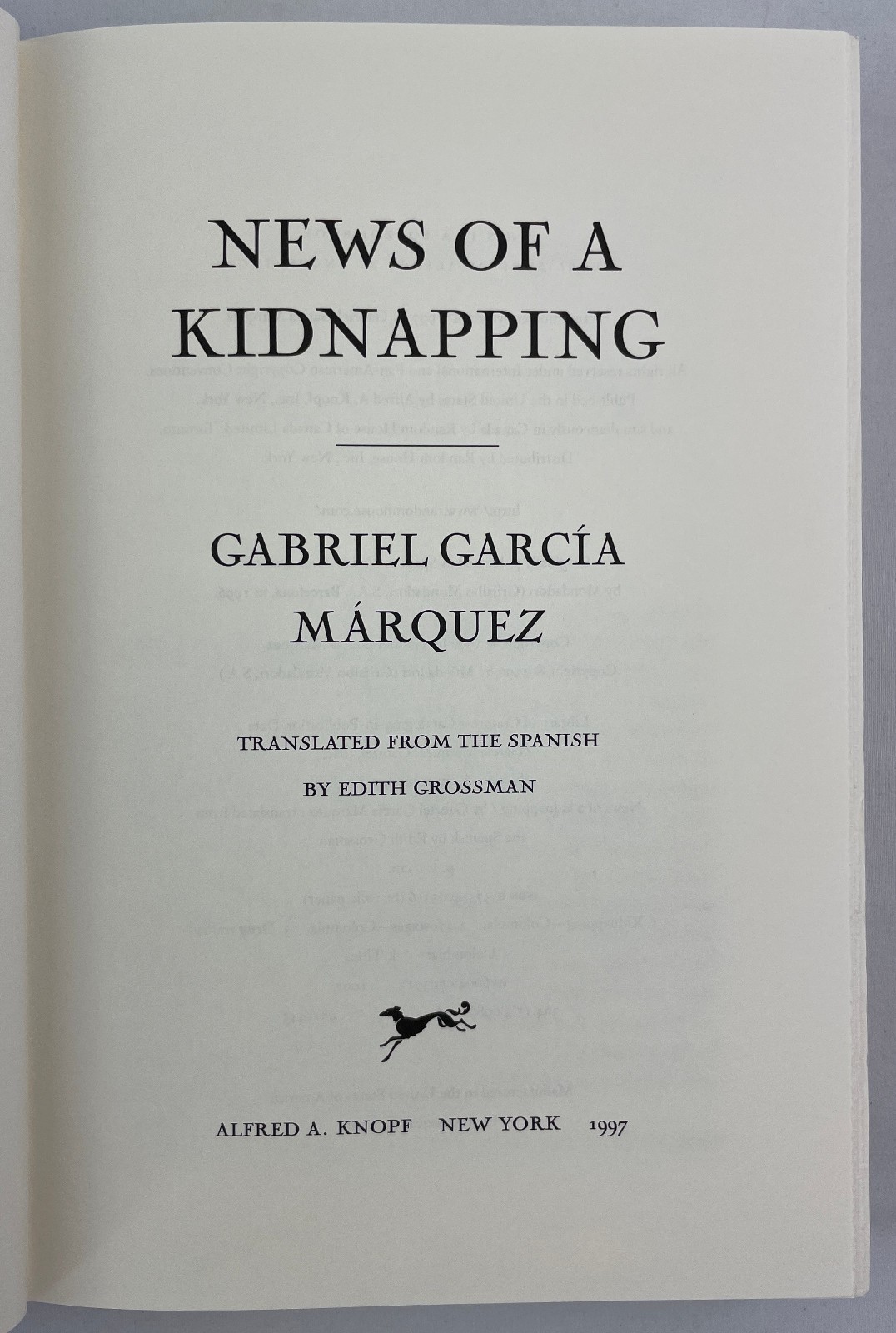 News of a Kidnapping, Gabriel García Márquez, 1997, 1st American Edition, HCDJ