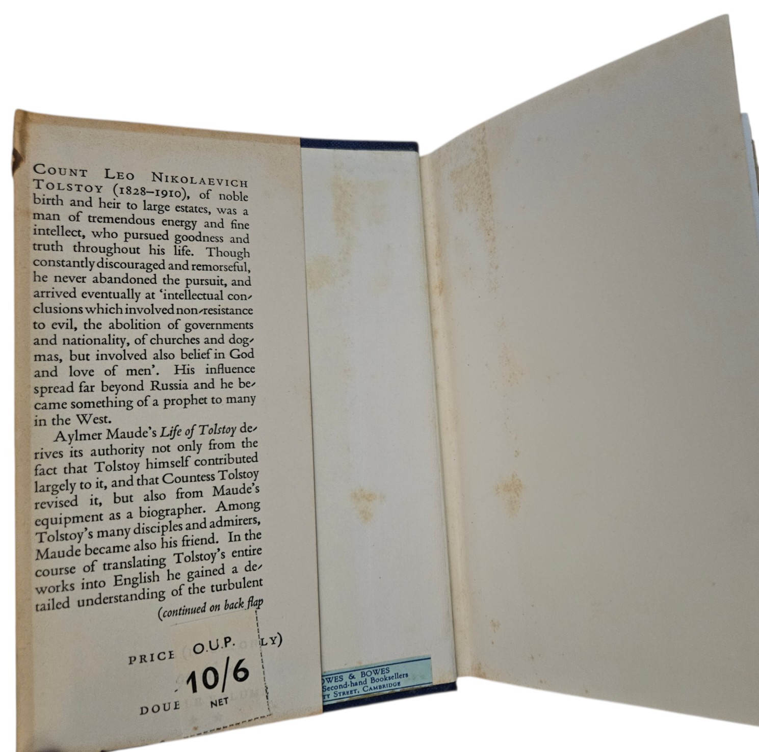 Vintage The Life of Leo Tolstoy Aylmer Maude 383 World&rsquo;s Classics Oxford HC 1953