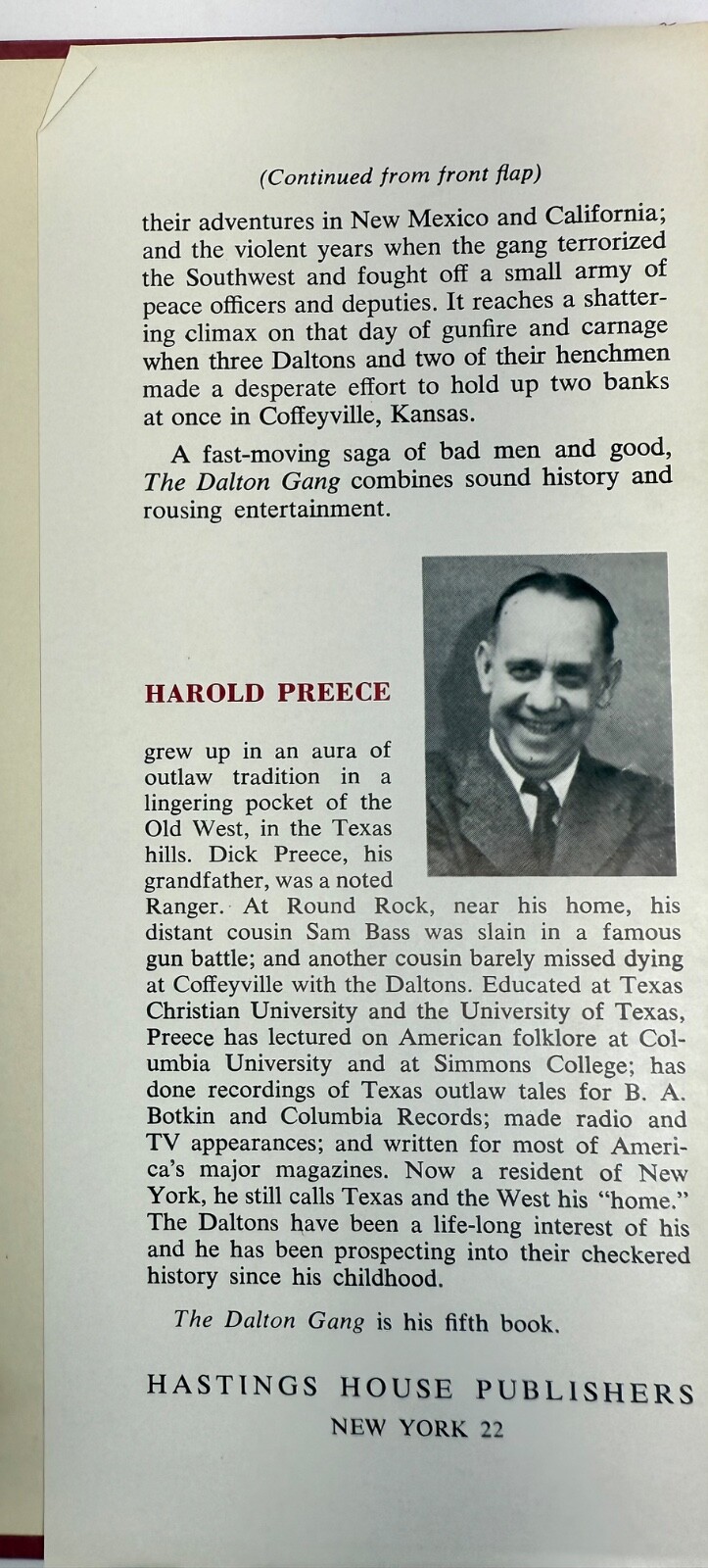 The Dalton Gang End of an Outlaw Era by Harold Preece 1963 Hardcover Book
