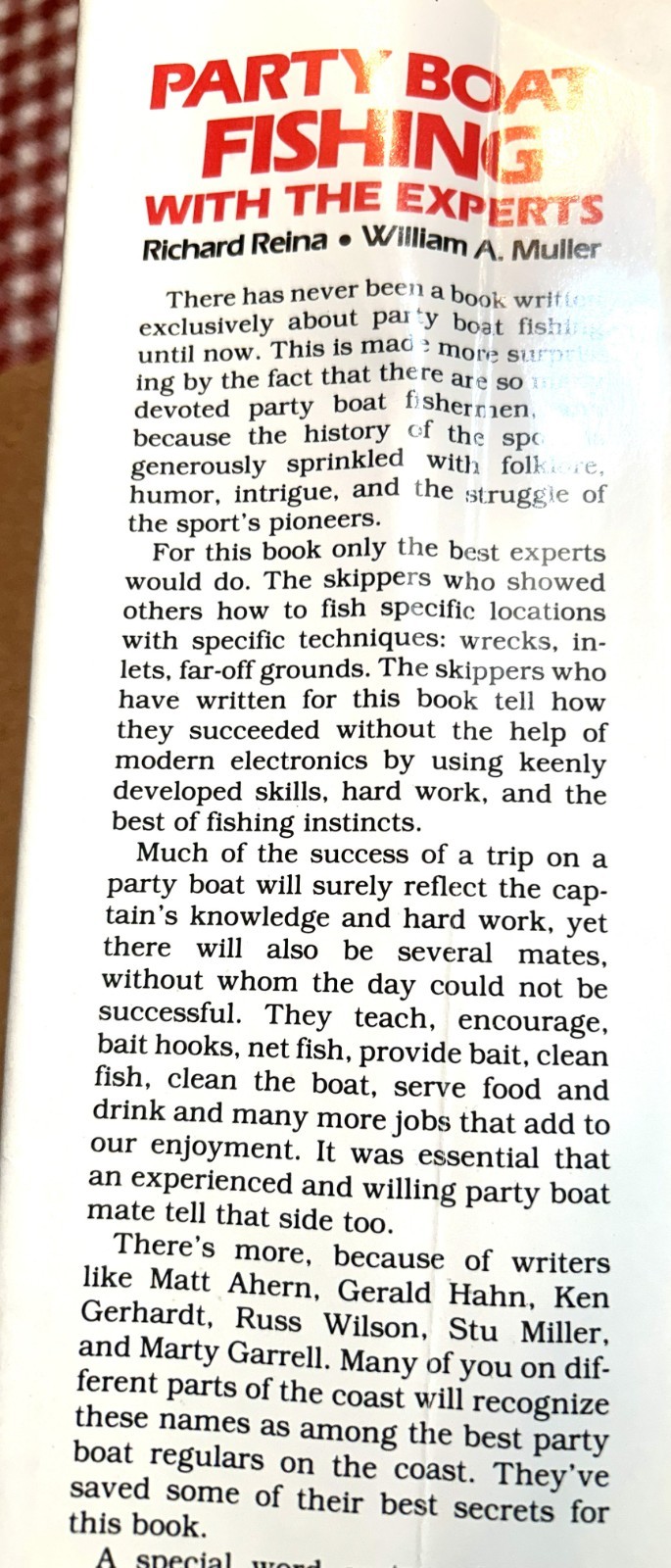 1994 HC BOOK w/DJ « PARTY BOAT FISHING WITH THE EXPERTS » Reina/Muller Water Sport