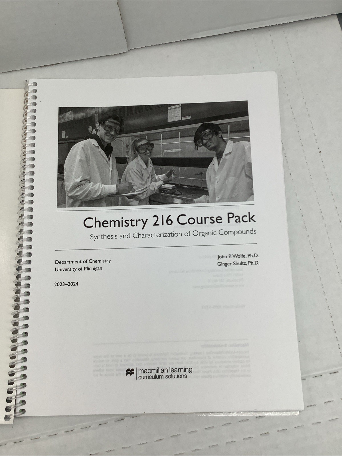 Chemistry 216 Course Pack 2023-2024 Spiral NEW