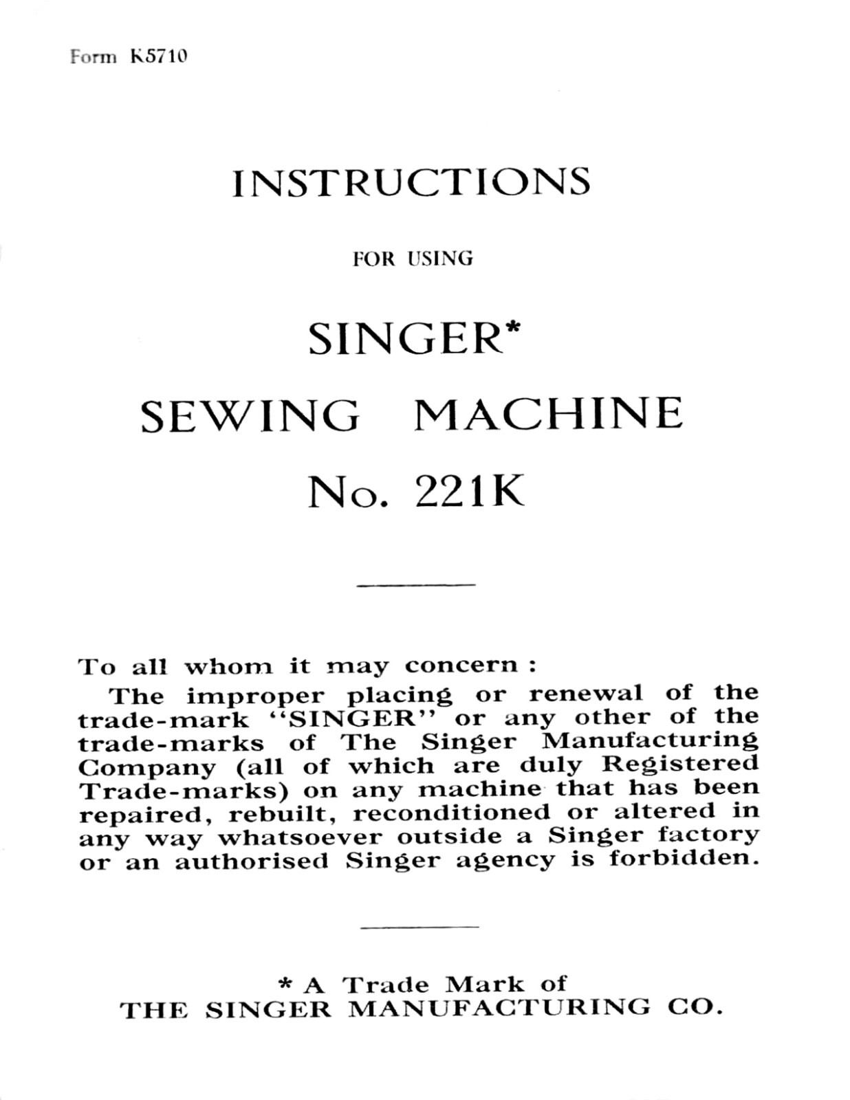 Singer Portable Sewing Machine 221K Instruction Manual « 1951 » (55 Page)