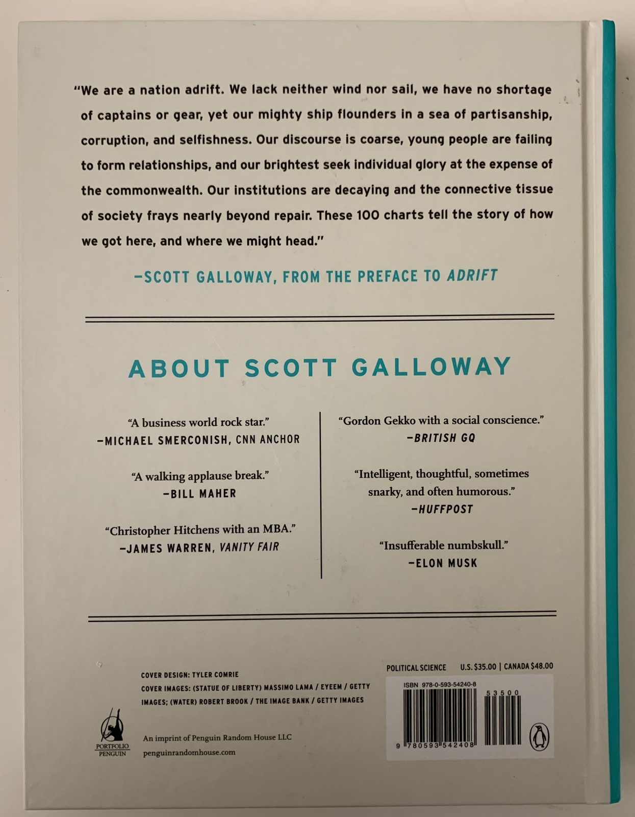 Adrift: America in 100 Charts by Scott Galloway Hardcover Book,Like New