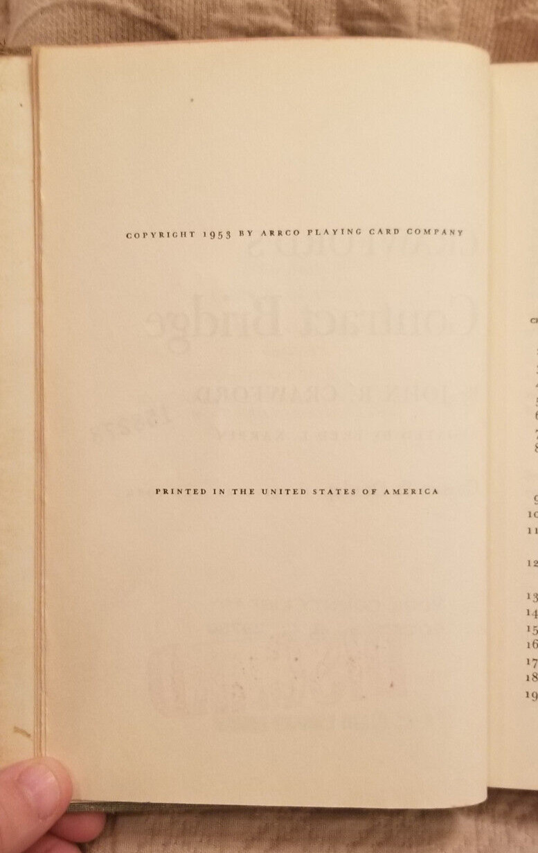 HC BOOK: 1953 CRAWFORD&rsquo;S CONTRACT BRIDGE Vintage Card Playing Hardcover