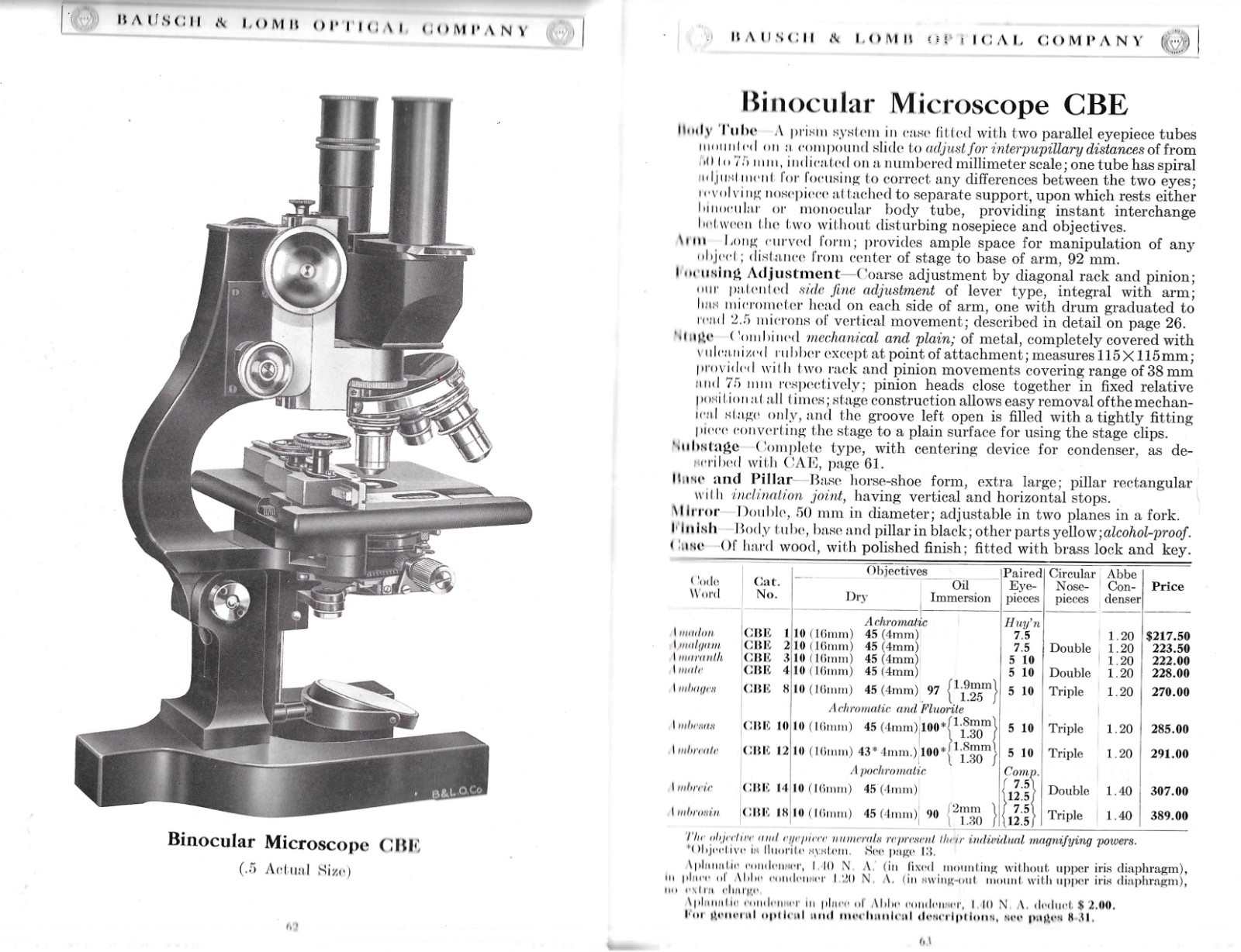 « MICROSCOPES, MICROTOMES and ACCESSORIES » CATALOG – 1922