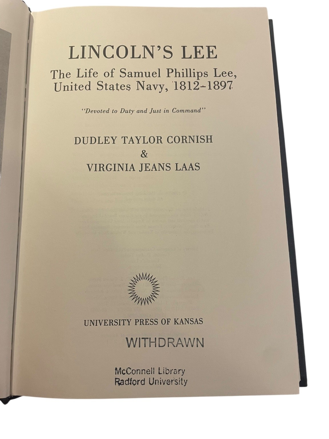 Lincoln&rsquo;s Lee Cornish Laas 1986 First Edition Biography US Navy History