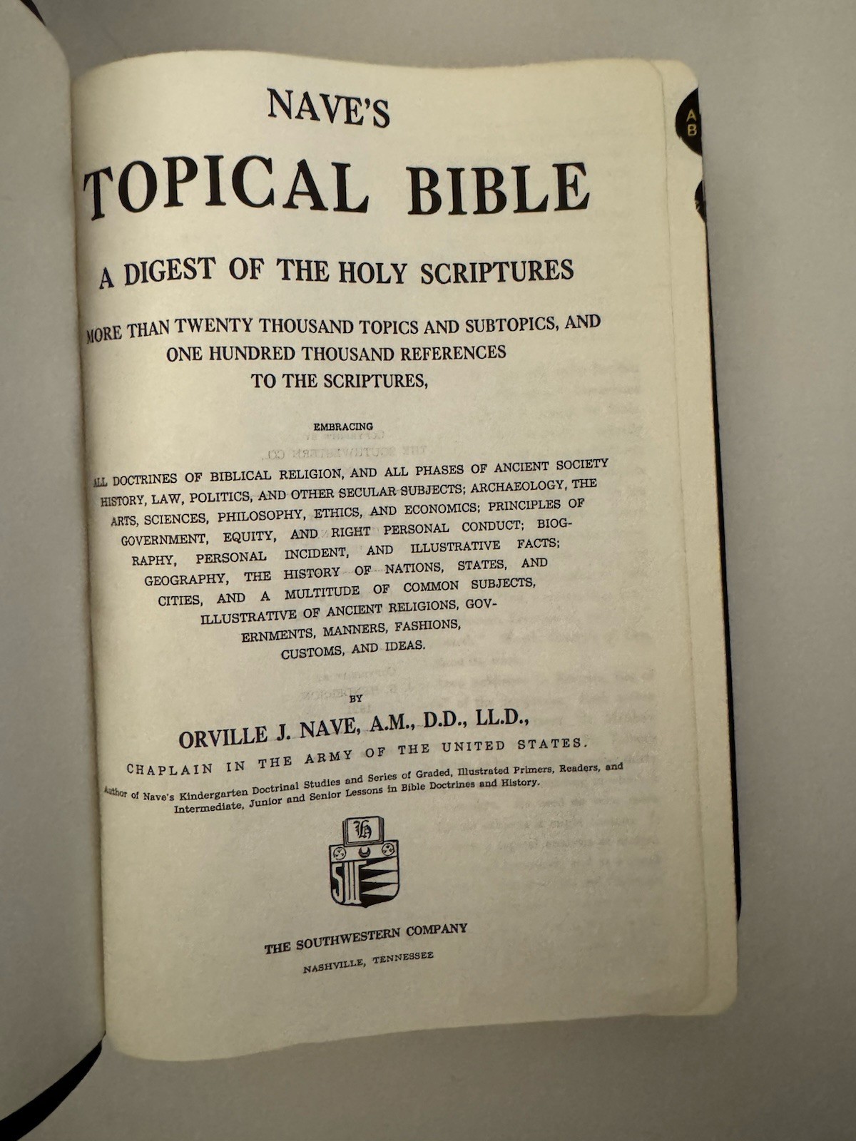 Nave&rsquo;s Topical Bible A Digest of Holy Scriptures 1962 Southwestern Co. Reference