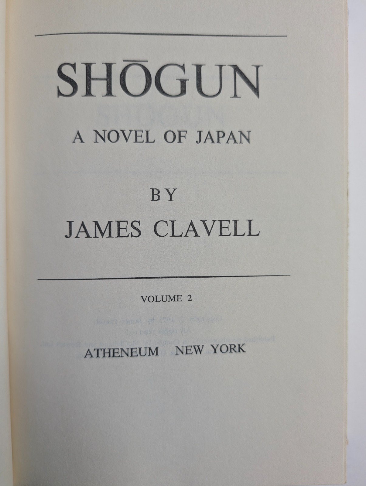 1975 SHOGUN A Novel of Japan James Clavell Hardcover Book Club Vol 2 Vtg Samurai