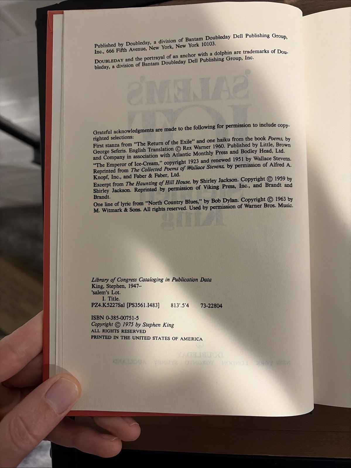 Salem&rsquo;s Lot – by Stephen King – Hardcover Book – BCE (1975)