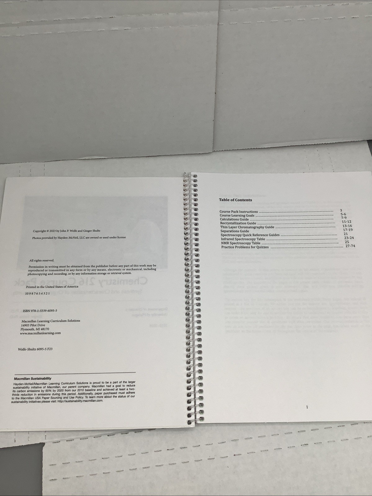 Chemistry 216 Course Pack 2023-2024 Spiral NEW