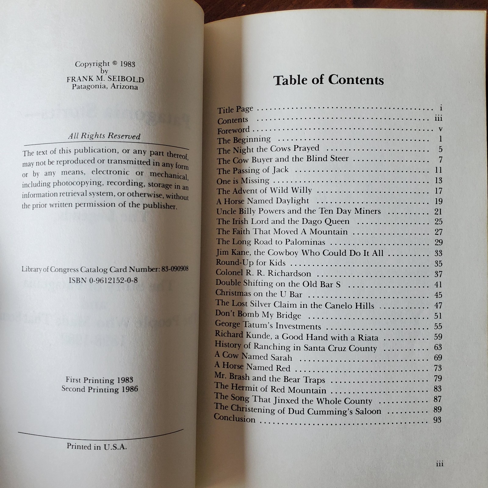 Patagonia Stories by Frank M. Seibold VTG Arizona History – Cowboys, Miners