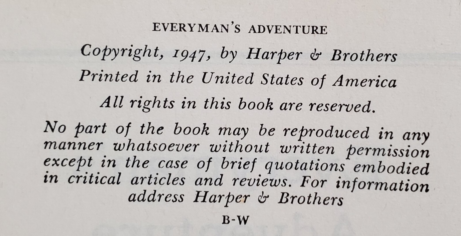Everyman&rsquo;s Adventure by Merle William Boyer, 1947, HC/DJ